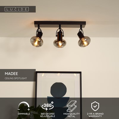 Lucide MADEE - Ceiling spotlight - 3xE14 - Black